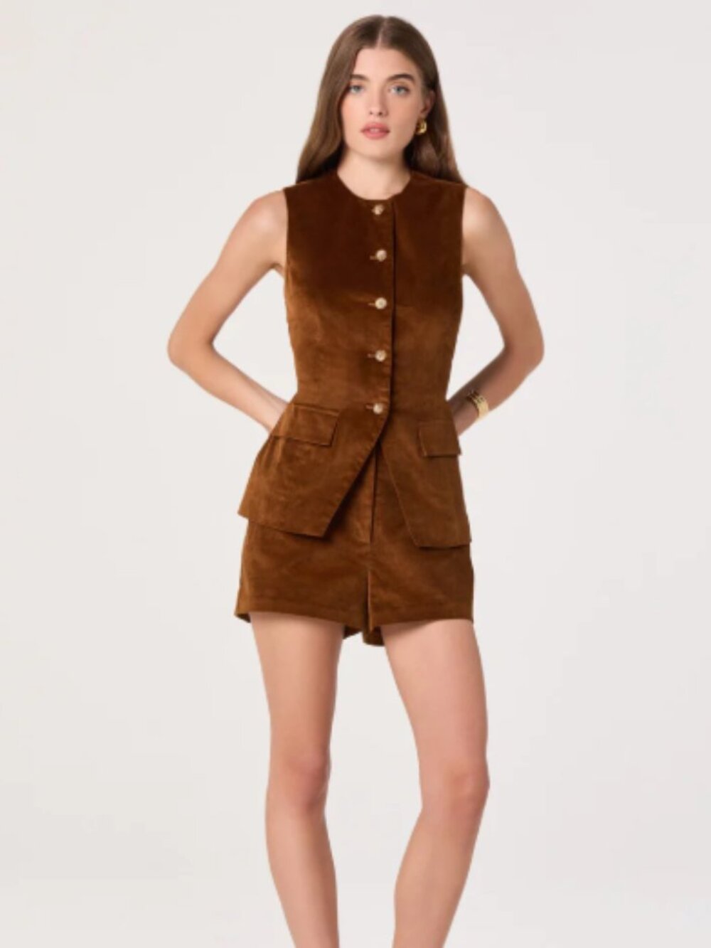 ASTR the Label - Corduroy Button Front Vest and High-Rise Corduroy Shorts - Picture 3 of 10